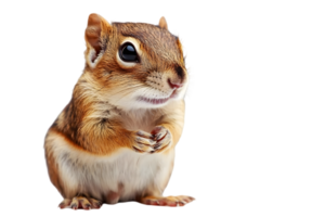 Alert Chipmunk Standing on Hind Legs with Brown and White Fur Posing on Transparent Background for Compositing and Isolated Design png