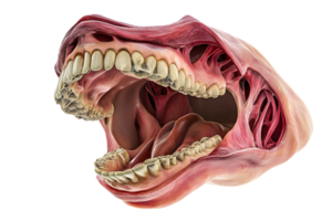 Anatomical Cross Section of Open Mouth with Teeth Tongue and Jaw on Transparent Background png
