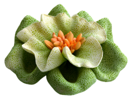 Abstract Pixelated Green and Orange Flower with Petal Texture on Transparent Background Artificial Three Dimensional Blossom png