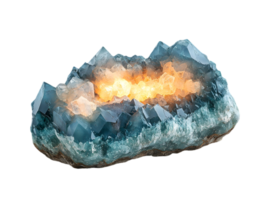 Blue Quartz Crystal Cluster Geode Specimen Isolated on Black Background with Intricate Details and Translucent Texture png