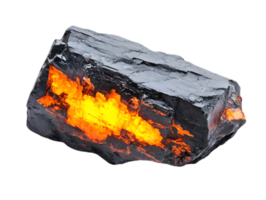 Burning Coal Ember Glowing with Intense Heat on Transparent Background Featuring Rich Textures and Deep Blacks and Fiery Oranges png