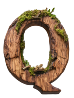 Capital Letter Q Crafted From Wood With Moss Texture and Transparent Background Isolated Design Element for Creative Compositions png