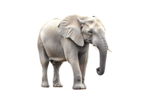 Close Up Elephant with Gray Skin and Long Trunk Isolated on Transparent Background in a Wildlife Portrait Standing Tall png