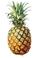 Close Up of Ripe Pineapple with Green Leaves in a Transparent Background Studio Shot png