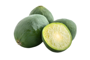 Close up of Feijoa Fruit Isolated on Transparent Background Showing its Fresh Green Skin and Juicy Texture png