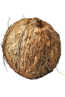 Close Up of Ripe Brown Coconut with Rough Texture and Some Fibers with Transparent Background png