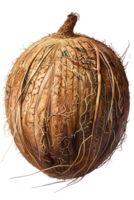 Close Up of a Ripe Brown Coconut with Fibrous Texture on a Transparent Background Isolated png
