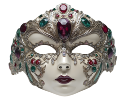 Close Up Ornate Mask with Jewels and Embellishments Isolated on Black Background Carnival Themed Luxury Accessory for Parties and Celebrations png