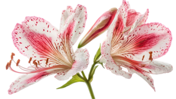 Detailed Close Up of Two Pink and White Alstroemeria Flowers Isolated on Transparent Background png