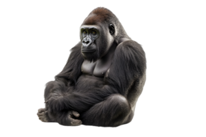 dettagliato ritratto di un' silverback gorilla isolato contro nero sfondo un' potente primate con grigio pelliccia seduta con calma nel un' tropicale habitat png