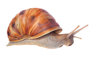 Detailed Snail with Brown Shell Isolated on Transparent Background Studio Shot png
