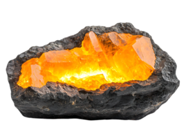 Golden Orange Quartz Crystal Cluster Embedded in Dark Matrix Mineral Specimen on Transparent Background png