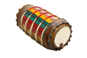Hand Crafted Traditional Colorful Drum with Intricate Design on Transparent Background for Musical Projects png