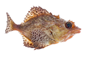Isolated Brown and Yellow Scorpionfish with Textured Skin on Transparent Background Marine Life Exotic Fish Stock Photo png
