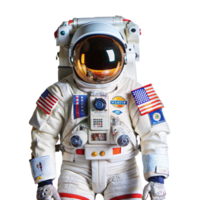 Astronaut in Space Suit with American and Other Flags, Detailed Closeup View png