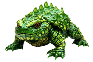 Isolated Green Scaled Reptile with Red Eyes Digital Rendering on Transparent Background png