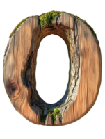 Isolated Detailed Wooden Letter O with Moss on Transparent Background for Graphic Design png