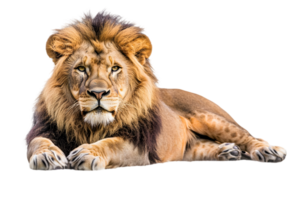 Majestic Lion Lying Down with Transparent Background Displaying Regal Mane and Intense Gaze a Powerful Symbol of African Wildlife png