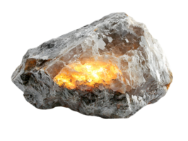 Macro Shot of a Translucent Quartz Crystal Mineral with Golden Interior Lighting on Transparent Background png