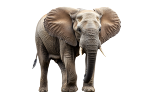 Majestic African Elephant Portrait on Transparent Background Showing Gray Skin Trunk and White Tusks Standing Tall with Flapping Ears png