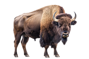 Majestic American Bison with Brown Fur and Sharp Horns Isolated on Transparent Background png