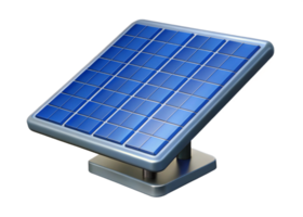 A 3D rendering of a small blue solar panel on a gray stand, angled slightly, ideal for energy generation png
