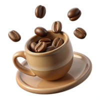 A delightful cup of coffee with coffee beans falling into it a 3D render png