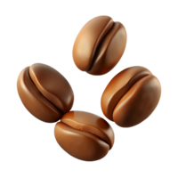 Four Roasted Coffee Beans in Dynamic Composition Against Black Background png