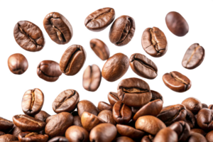 Roasted Coffee Beans Falling onto a Pile of More Coffee Beans png