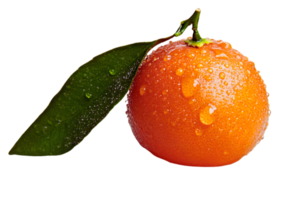Fresh Mandarin Orange With Water Droplets And Green Leaf On Black Background png