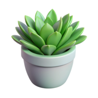 A 3D Render of a Green Succulent in a Light Gray Pot on a Black Background png