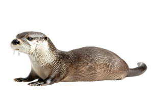 Side View Of Young Otter Lying On Black Background png