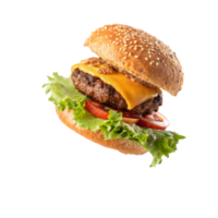 Cheeseburger with Sesame Seed Bun Lettuce and Tomato png