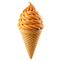 Delicious Caramel Swirl Soft Serve Ice Cream Cone on Black Background png