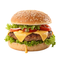 Juicy Cheeseburger with Sesame Seed Bun and Fresh Vegetables png
