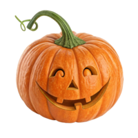 A Carved Halloween Pumpkin with a Happy Face Isolated on Black Background png