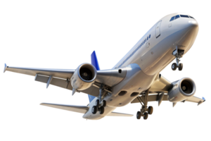 fechar-se Visão do uma ampla comercial avião dentro voar exibindo Está motores, aterrissagem engrenagem, e asas png