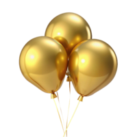 Three Shiny Golden Balloons Clustered Together on Black Background png