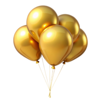 A cluster of shiny golden balloons tied together, floating against a black background png