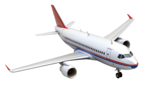 A detailed 3D rendering of a modern passenger airplane with red and white livery png