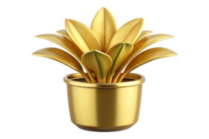 A Stunning Golden Plant in a Pot 3D Render Luxurious Decoration Wealth Prosperity Success png