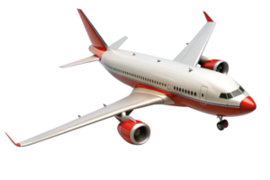 Red and White Passenger Airplane in Flight HighAngle View png