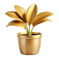 Golden Plant in a Pot 3D Render Luxurious Decoration Wealth Success Prosperity Affluence png