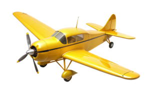 Shiny Yellow Classic Airplane in Flight 3D Render png