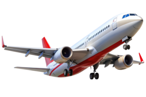 A stunning view of a modern passenger airplane in flight showcasing its sleek design and powerful engines png