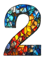 número dois mosaico estilo em transparente fundo com colorida vidro azulejos e manchado padronizar isolado digital render png