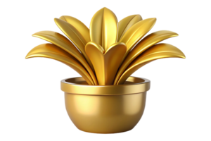 Golden Plant in Pot 3D Render Luxurious Decoration Shiny Wealthy Success Prosperity Ornament png