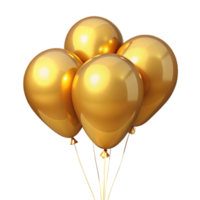 Four Shiny Golden Balloons Clustered Together on a Black Background png
