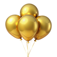 A cluster of four shiny golden balloons tied together with strings png