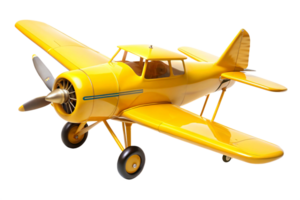 A vibrant yellow airplane model with a shiny finish and propeller png
